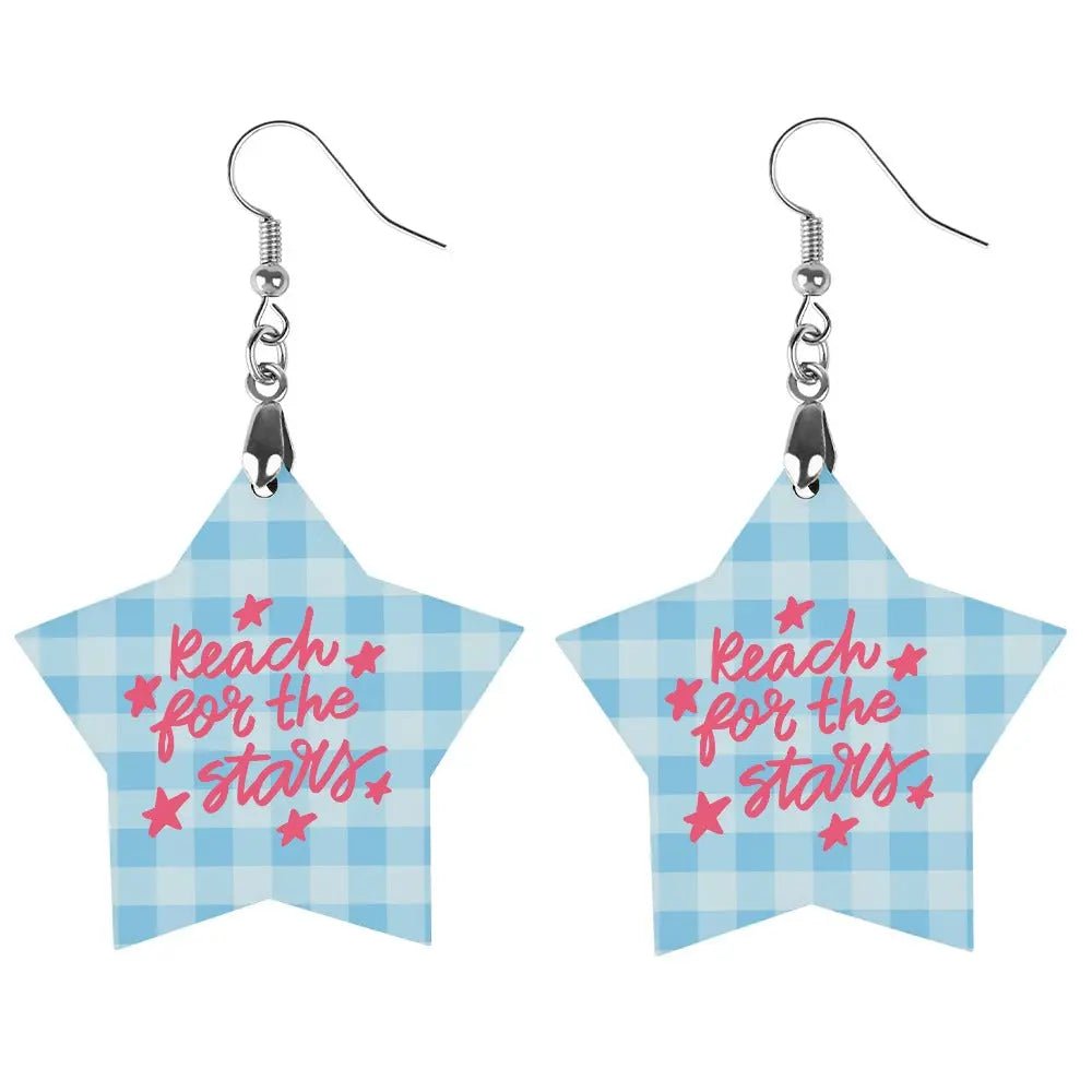 Tartan Wooden Star Earring - Piryoung Shop