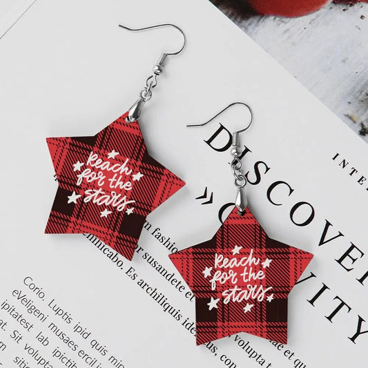 Tartan Wooden Star Earring - Piryoung Shop