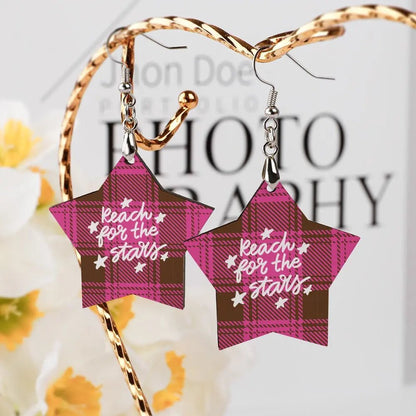 Tartan Wooden Star Earring - Piryoung Shop