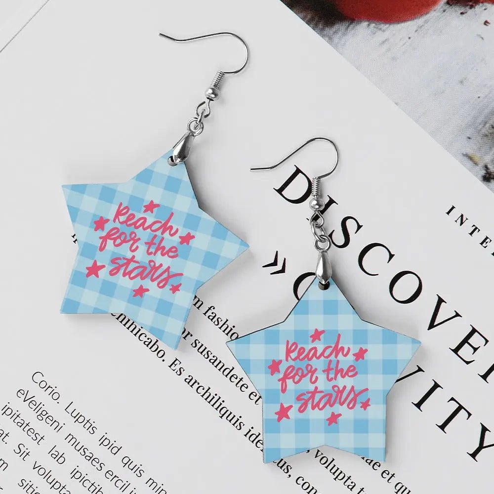 Tartan Wooden Star Earring - Piryoung Shop