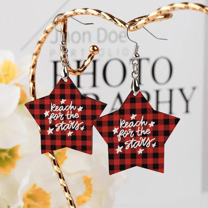 Tartan Wooden Star Earring - Piryoung Shop