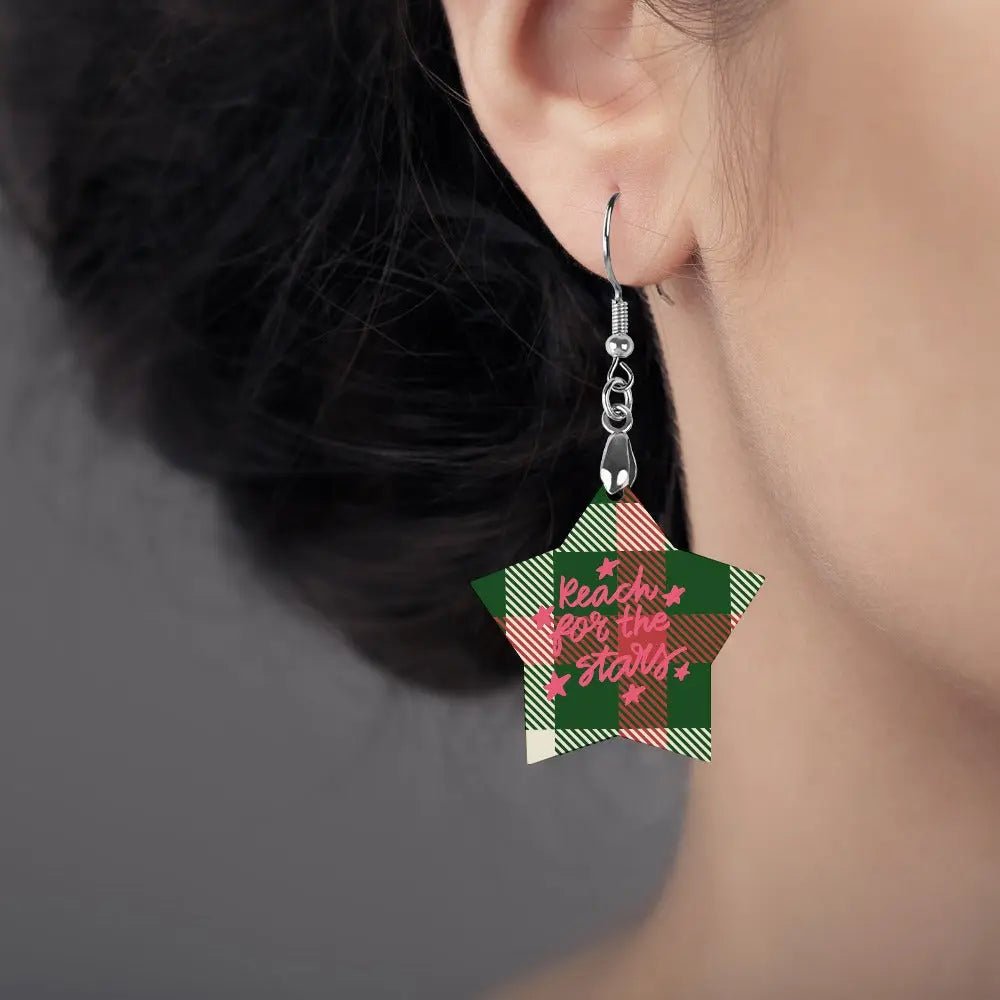 Tartan Wooden Star Earring - Piryoung Shop