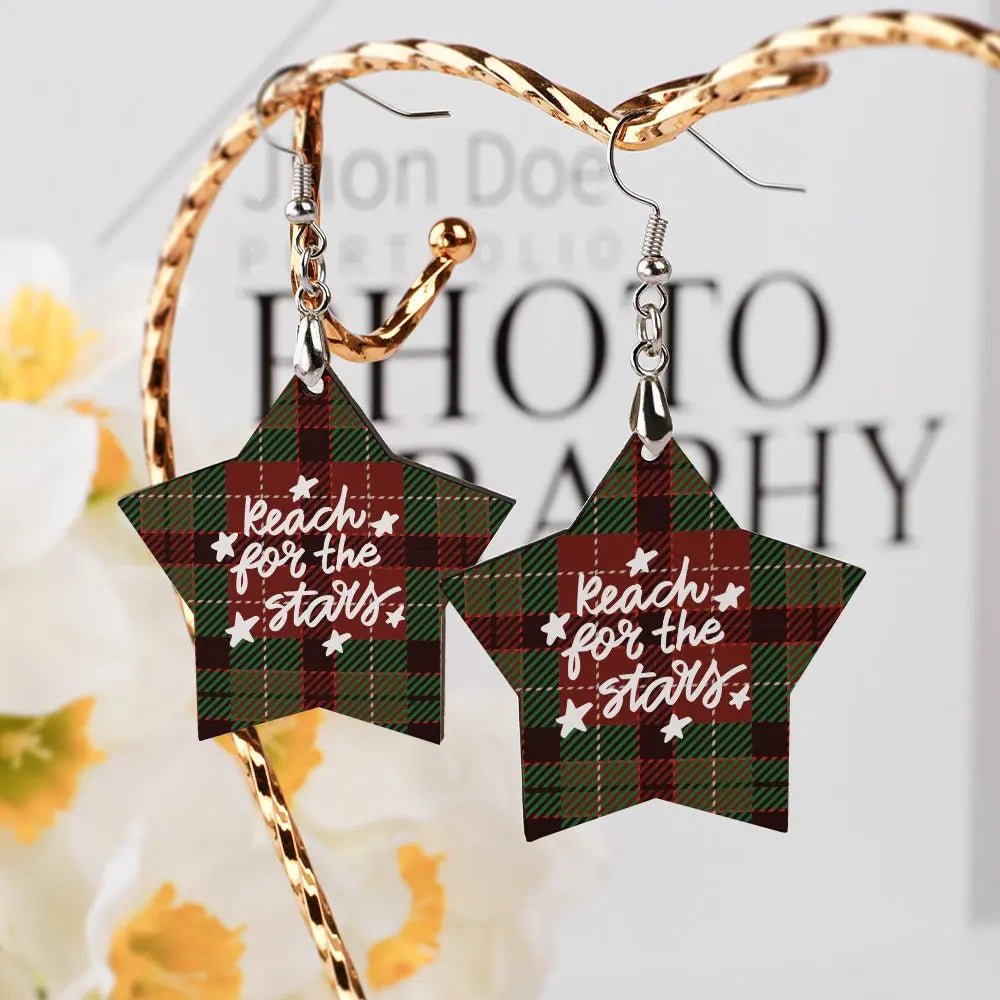 Tartan Wooden Star Earring - Piryoung Shop