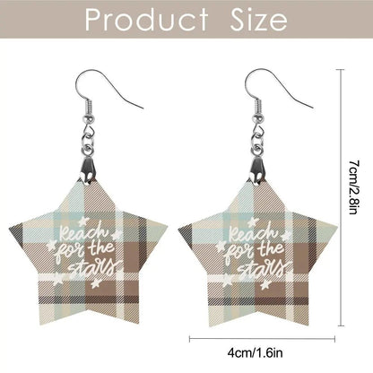 Tartan Wooden Star Earring - Piryoung Shop