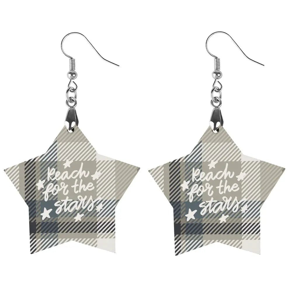 Tartan Wooden Star Earring - Piryoung Shop