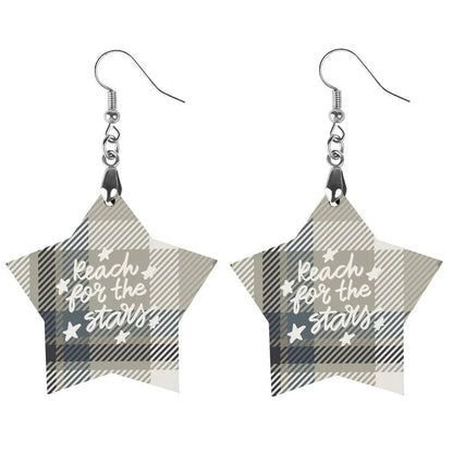 Tartan Wooden Star Earring - Piryoung Shop