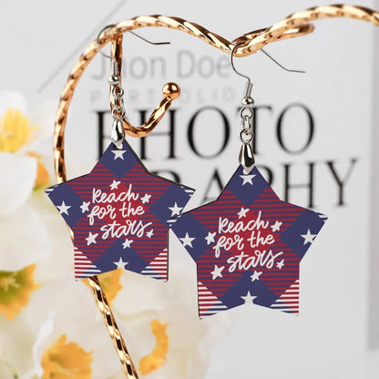Tartan Wooden Star Earring - Piryoung Shop