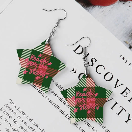 Tartan Wooden Star Earring - Piryoung Shop