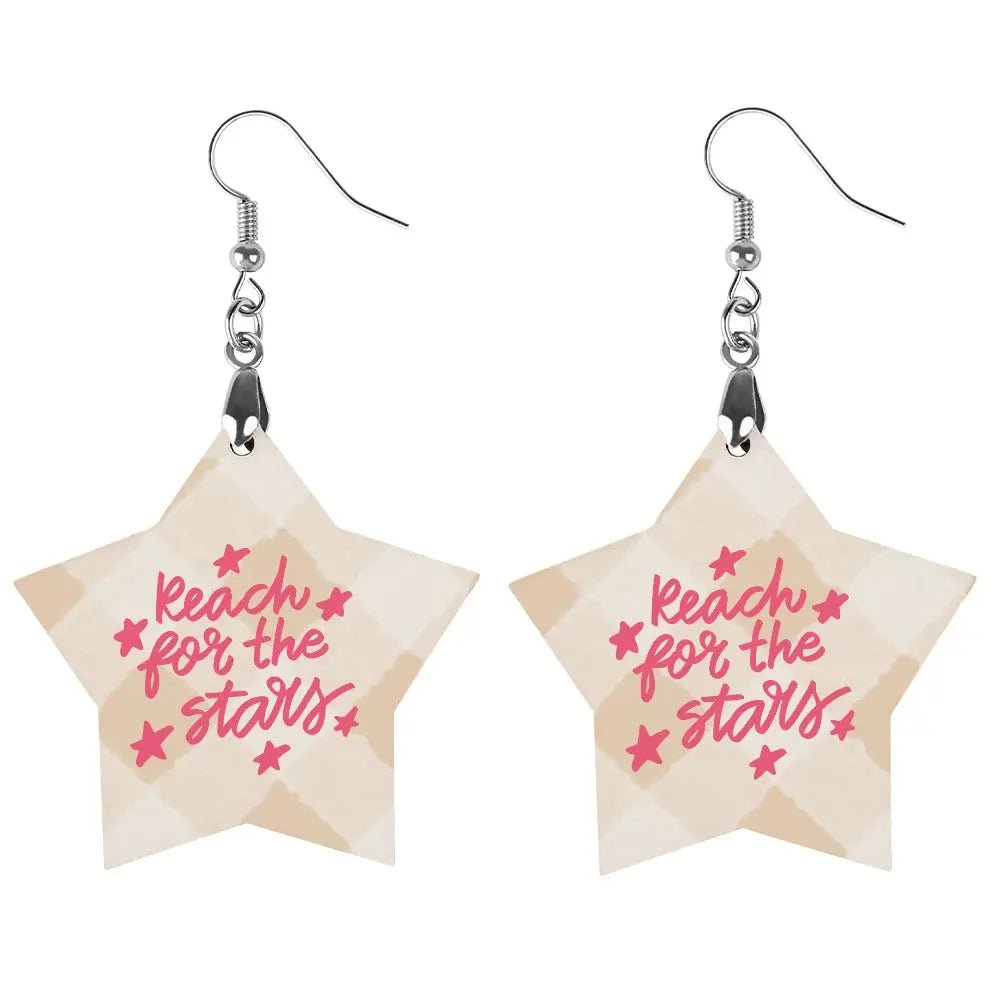 Tartan Wooden Star Earring - Piryoung Shop