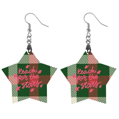 Tartan Wooden Star Earring - Piryoung Shop