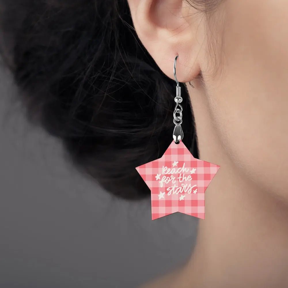 Tartan Wooden Star Earring - Piryoung Shop