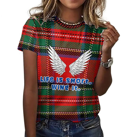 Women's Cotton Scottish Tartan Purple T-Shirt - Piryoung Shop