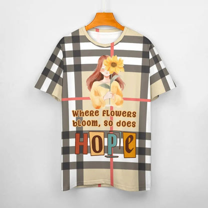 Women's Cotton Tartan Hope T-Shirt - Sunflower Girl Design - Piryoung Shop