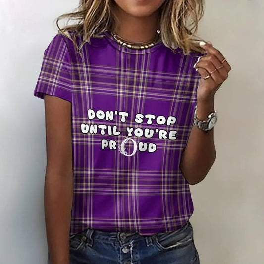 Women's Cotton Tartan Purple T-Shirt - Piryoung Shop